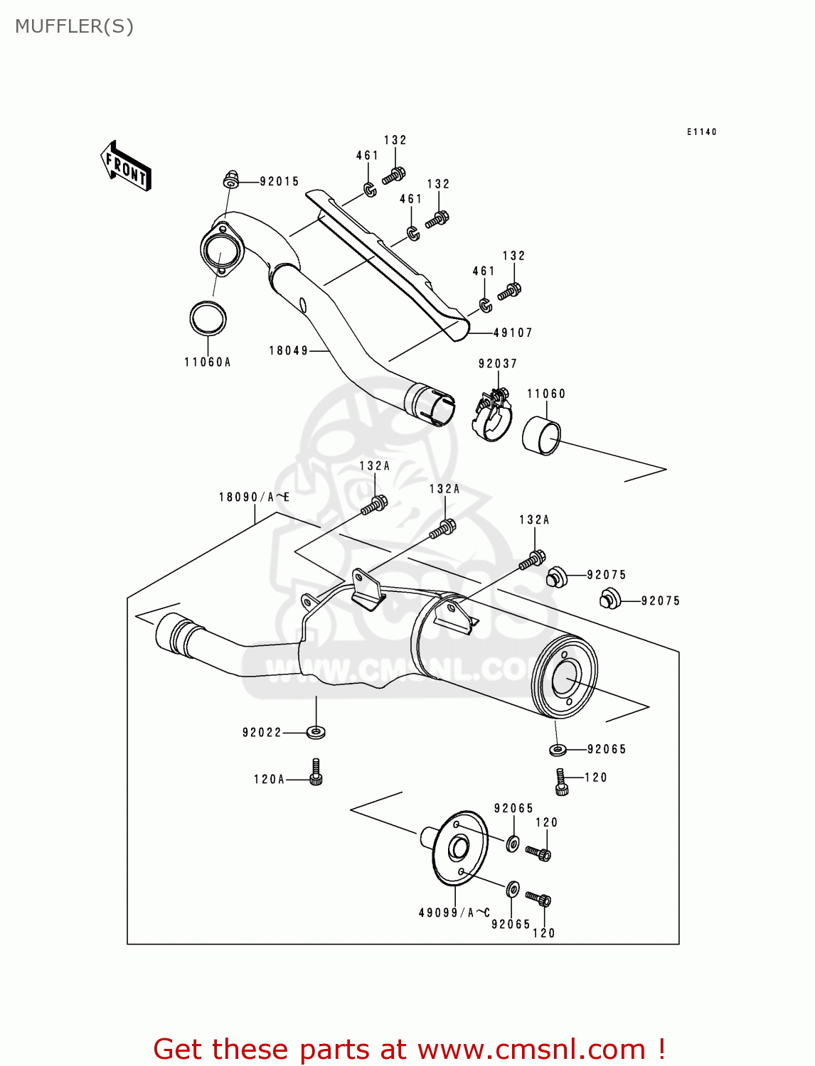 MUFFLER(S) KLX250D3 KLXR 1995 USA CANADA