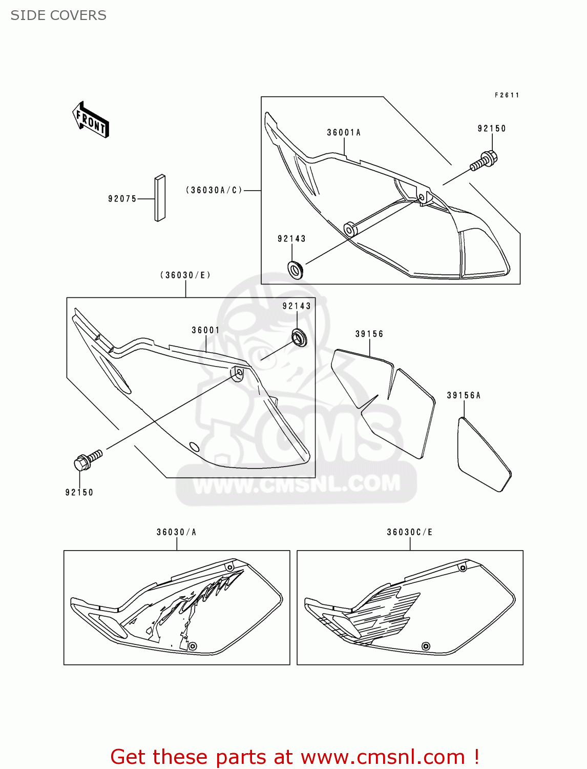 SIDE COVERS KLX250D3 KLXR 1995 USA CANADA