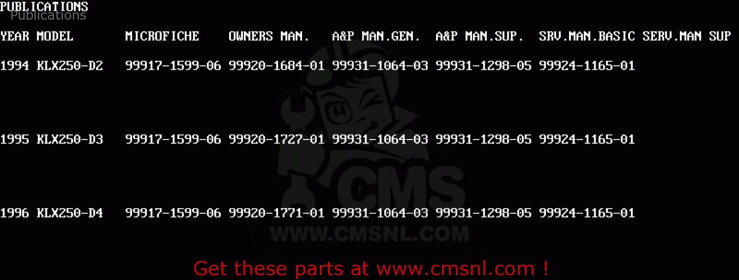 Publications KLX250D3 KLXR 1995 USA CANADA