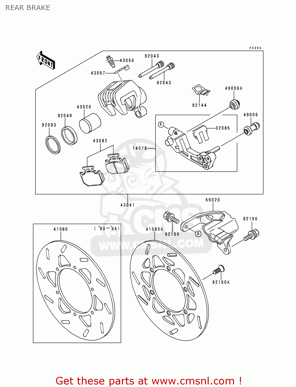 REAR BRAKE KLX250D4 KLX250R 1996 EUROPE UK FR
