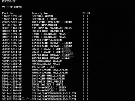 1994 KLX250-D2    7F LIME GREEN - KLX250D4 KLX250R 1996 EUROPE UK FR
