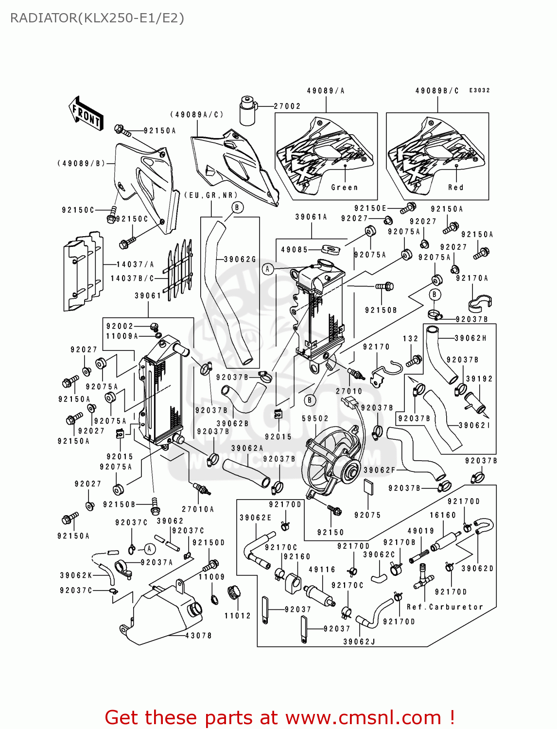 RADIATOR(KLX250-E1/E2) KLX250E2 1994 EUROPE NL AR FG GR IT