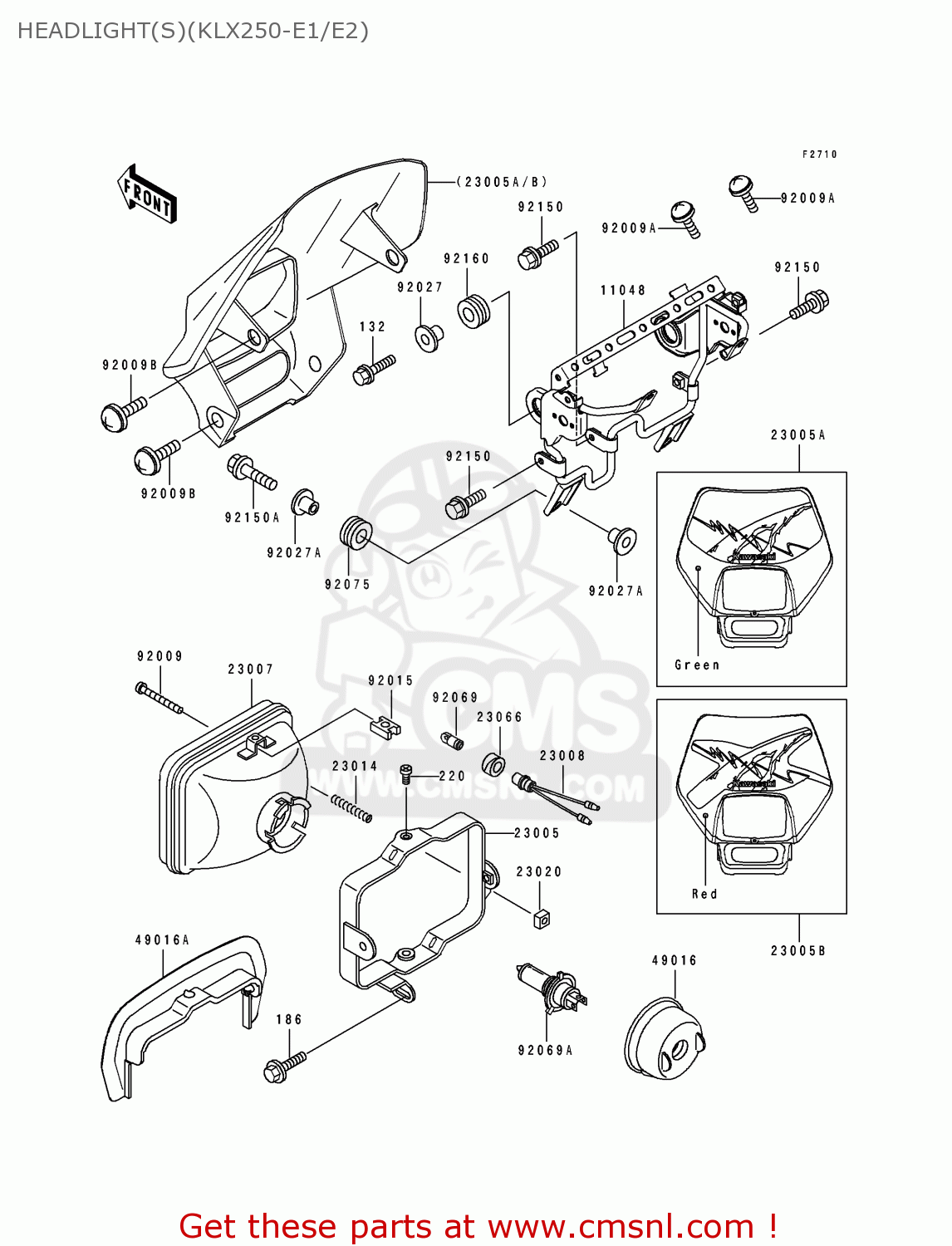 HEADLIGHT(S)(KLX250-E1/E2) KLX250E2 1994 EUROPE NL AR FG GR IT
