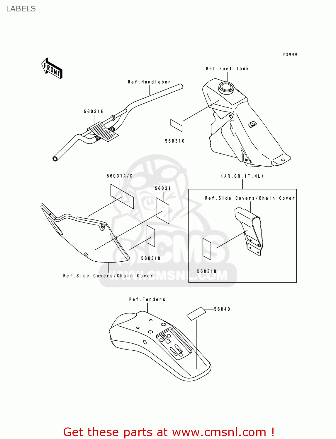 LABELS KLX250E2 1994 EUROPE NL AR FG GR IT
