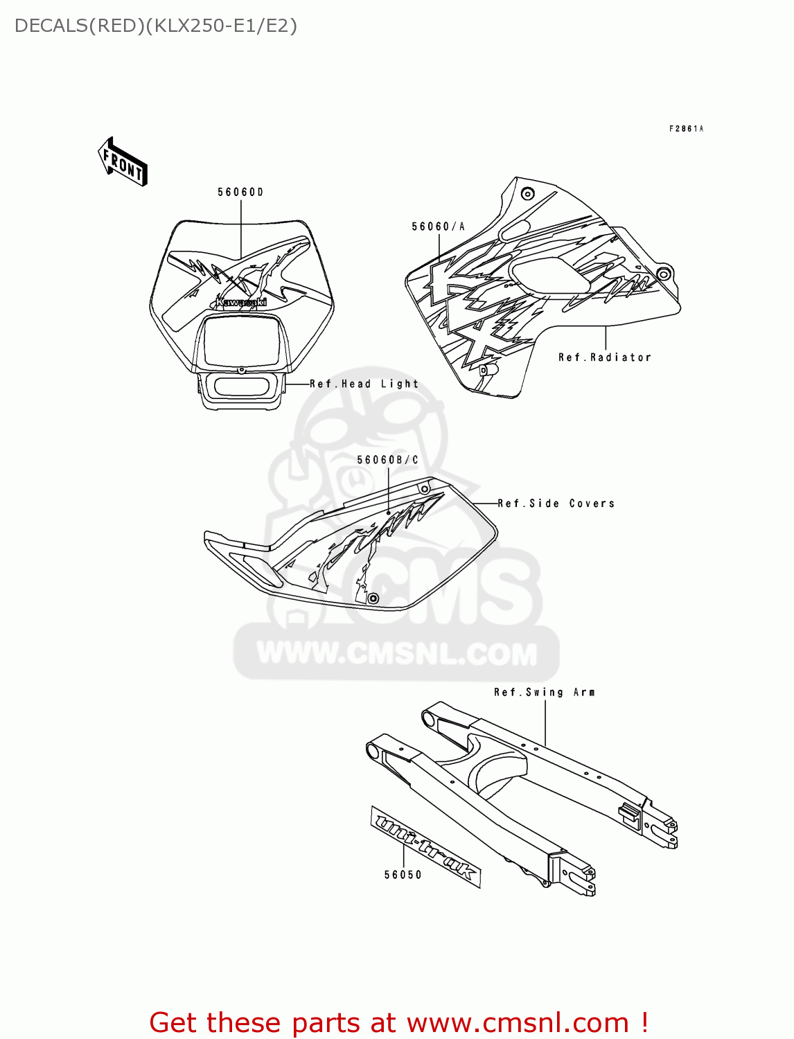 DECALS(RED)(KLX250-E1/E2) KLX250E2 1994 EUROPE NL AR FG GR IT