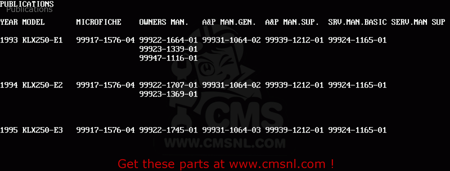 Publications KLX250E2 1994 EUROPE NL AR FG GR IT