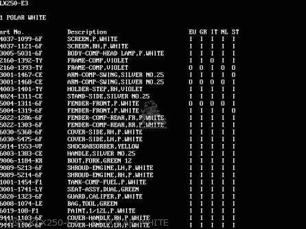 1995 KLX250-E3    F1 POLAR WHITE - KLX250E2 1994 EUROPE NL AR FG GR IT