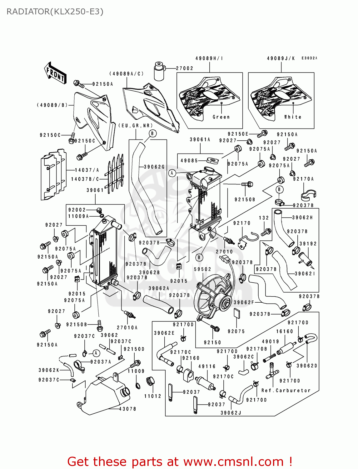 RADIATOR(KLX250-E3) KLX250E3 1995 EUROPE NL GR IT ST
