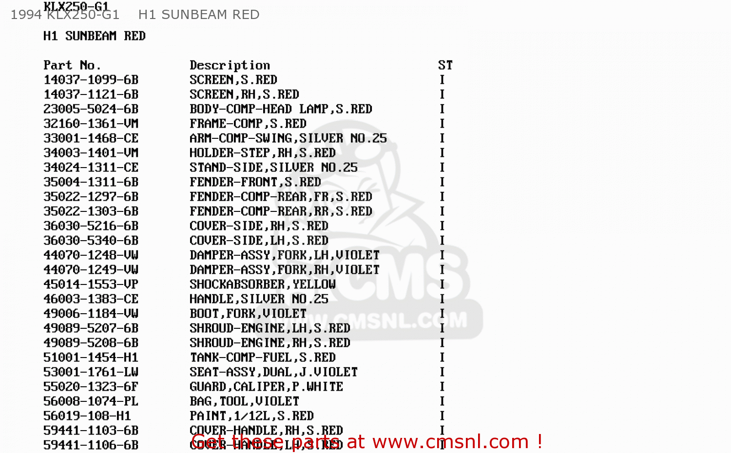 1994 KLX250-G1    H1 SUNBEAM RED KLX250G1 1994 UNITED KINGDOM ST