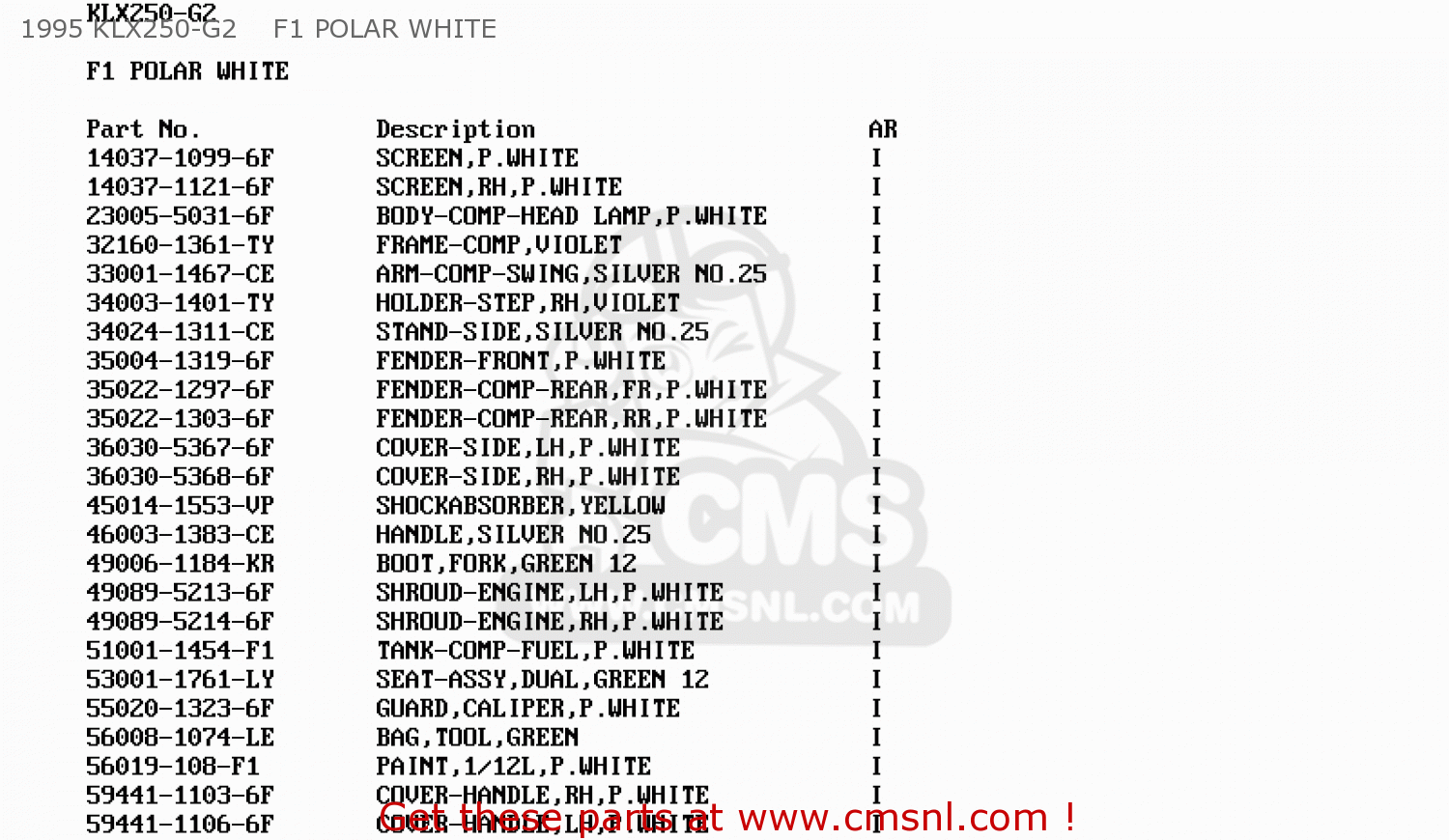 1995 KLX250-G2    F1 POLAR WHITE KLX250G1 1994 UNITED KINGDOM ST