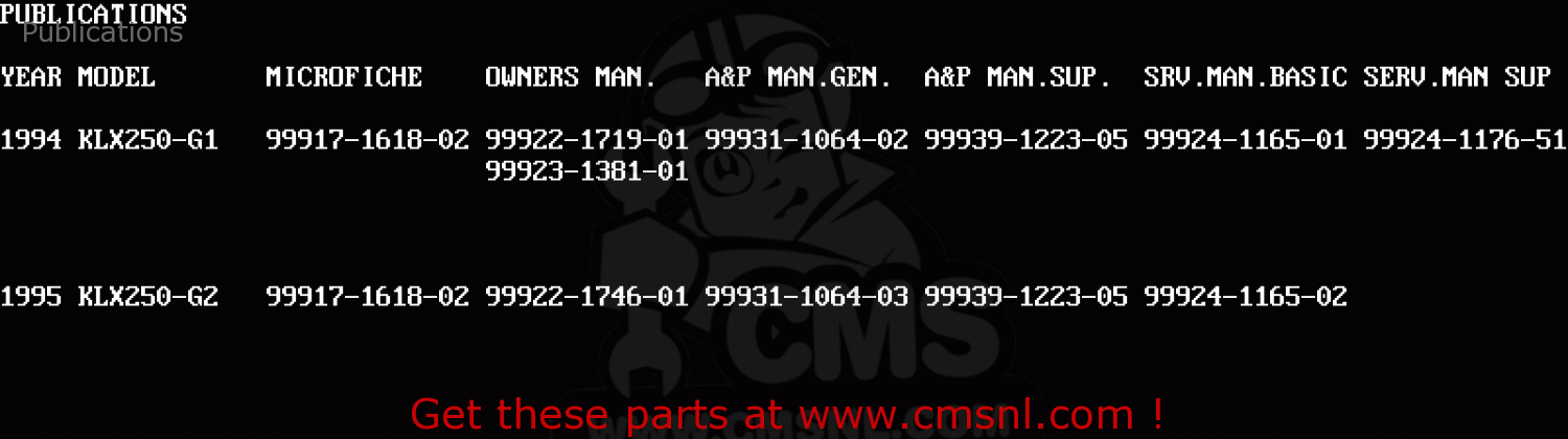 Publications KLX250G1 1994 UNITED KINGDOM ST