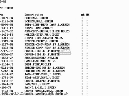1995 KLX250-G2    7F LIME GREEN - KLX250G2 1995 UNITED KINGDOM AR