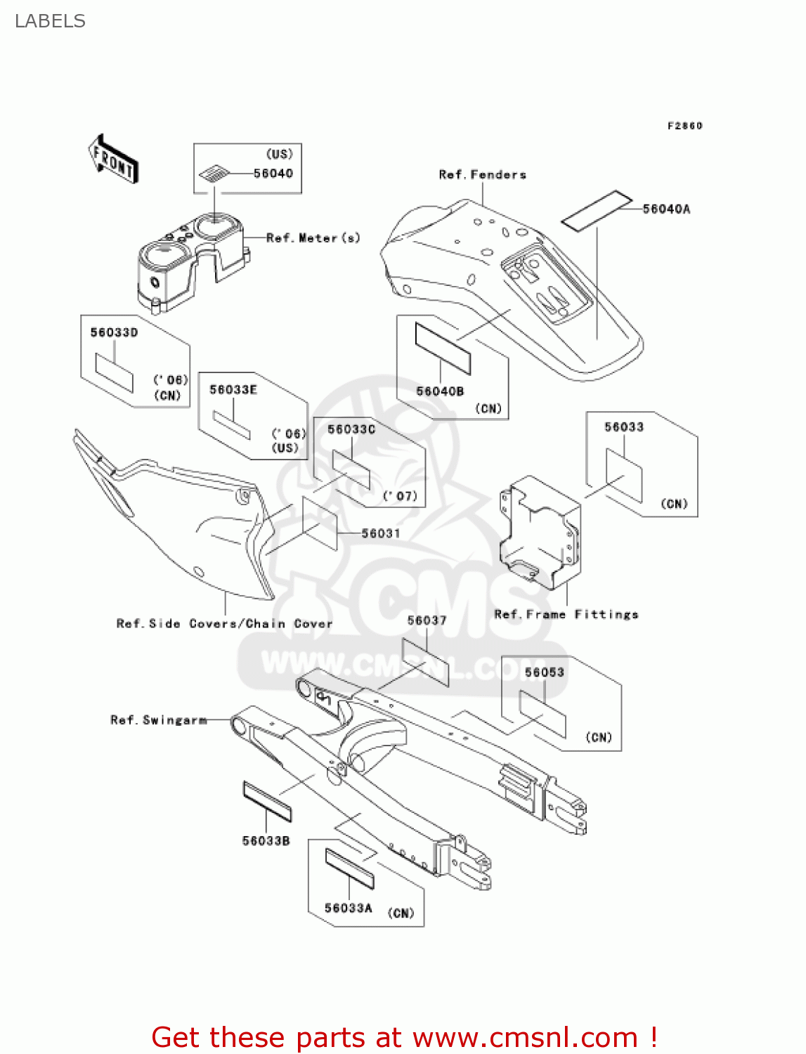 LABELS KLX250H7F KLX250S 2007 USA CANADA
