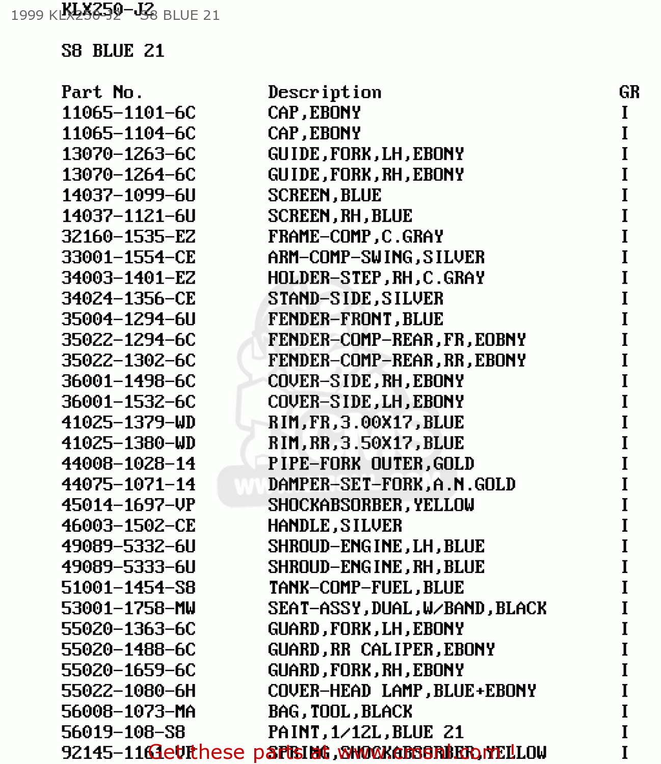 1999 KLX250-J2    S8 BLUE 21 KLX250J2 DTRACKER 1999 GREECE