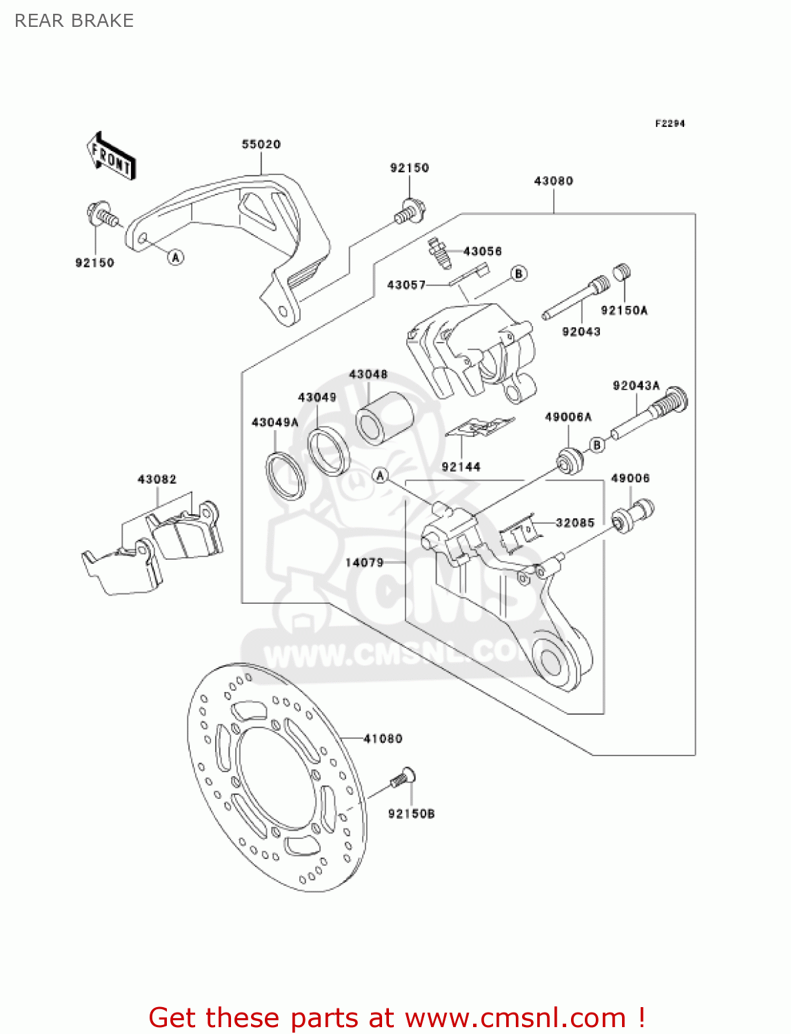 REAR BRAKE KLX300A10 KLX300R 2005 USA CALIFORNIA CANADA