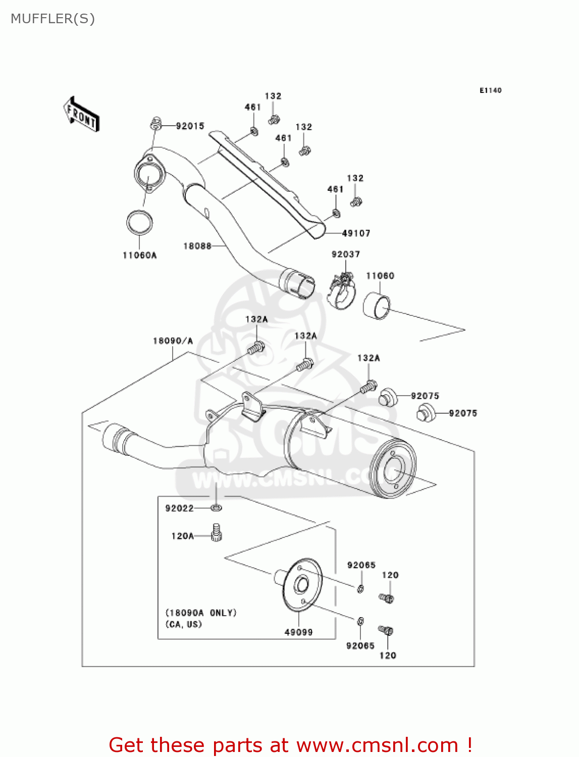 MUFFLER(S) KLX300A10 KLX300R 2005 USA CALIFORNIA CANADA