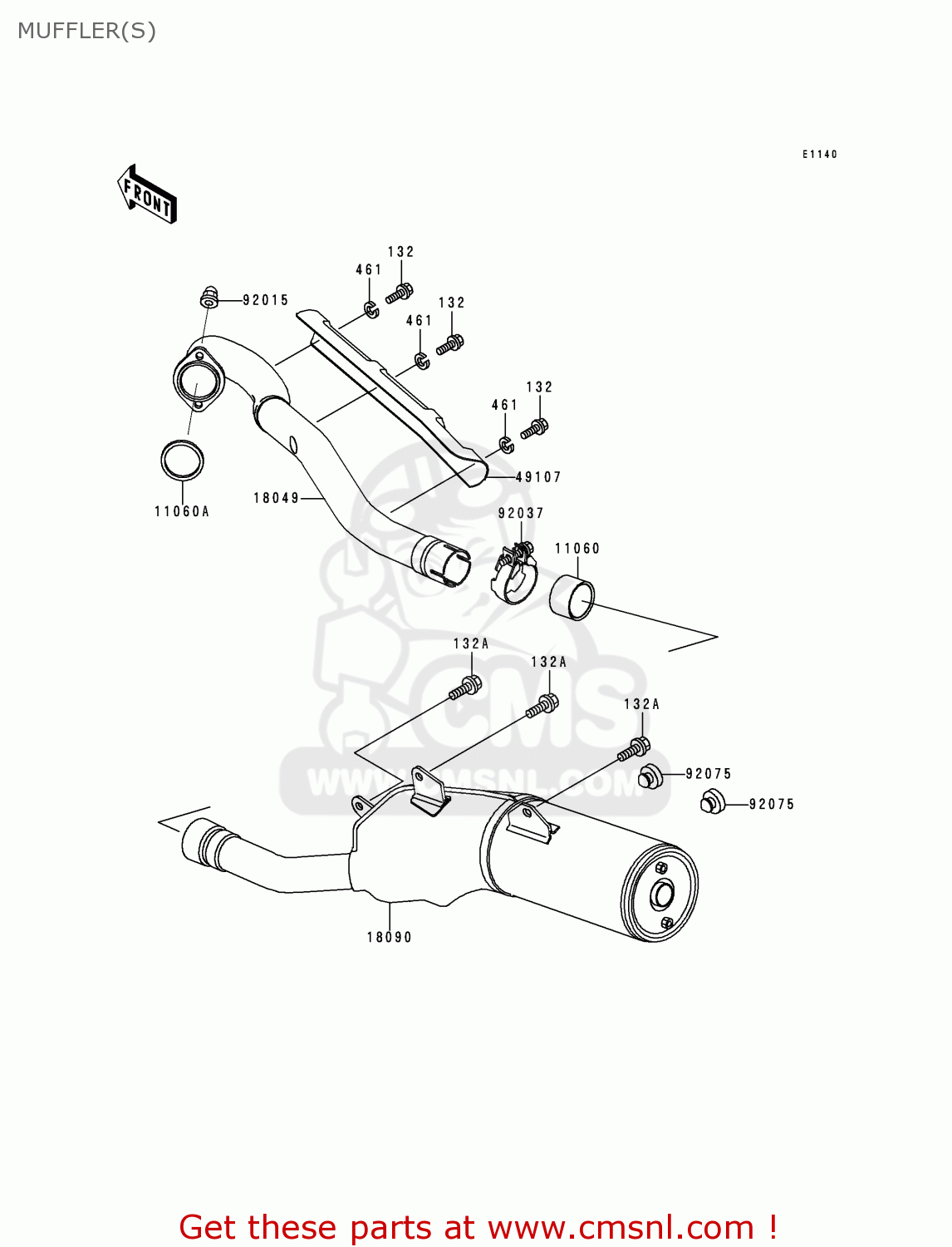 MUFFLER(S) KLX300A2 KLX300R 1997 EUROPE FR