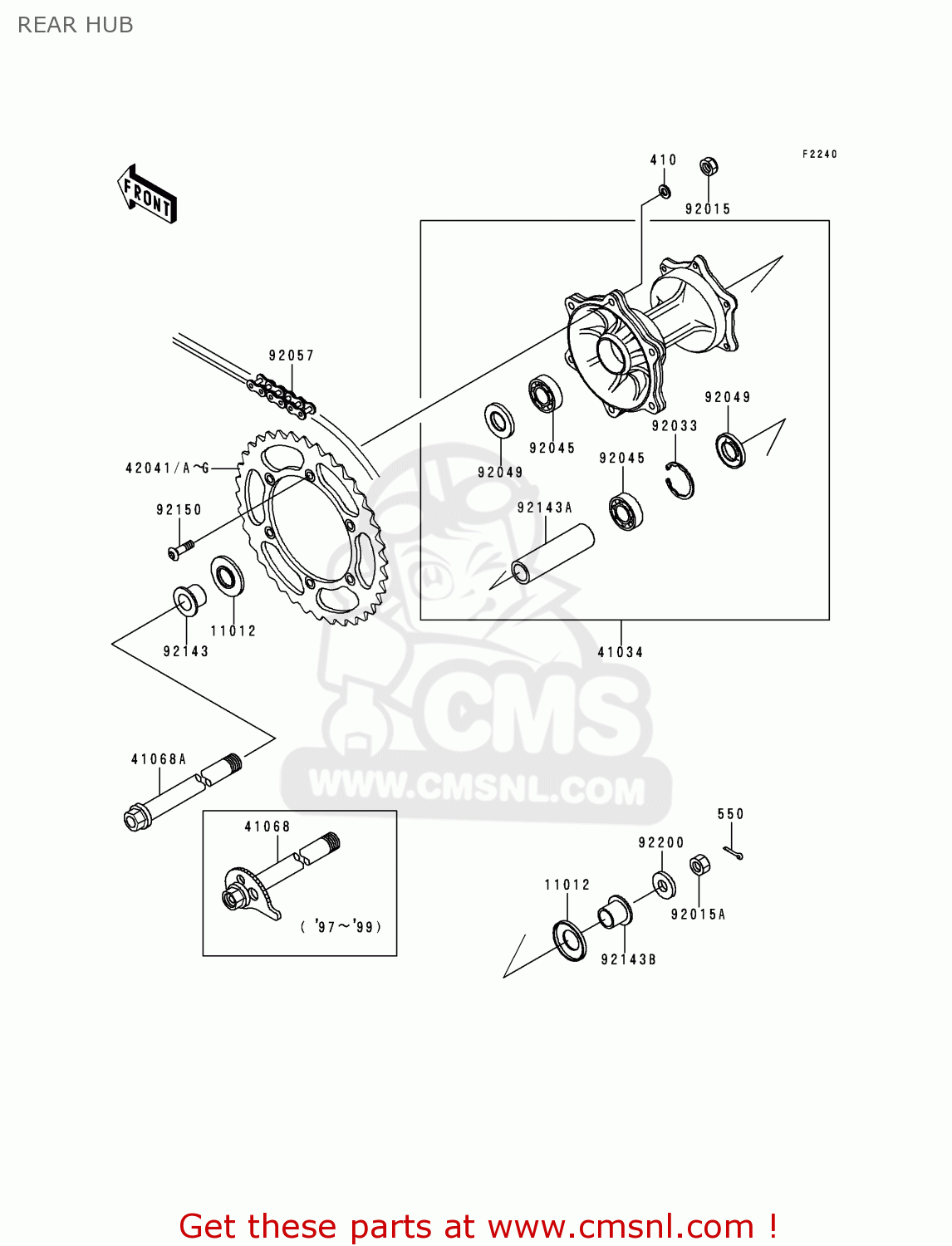 REAR HUB KLX300A2 KLX300R 1997 USA CANADA