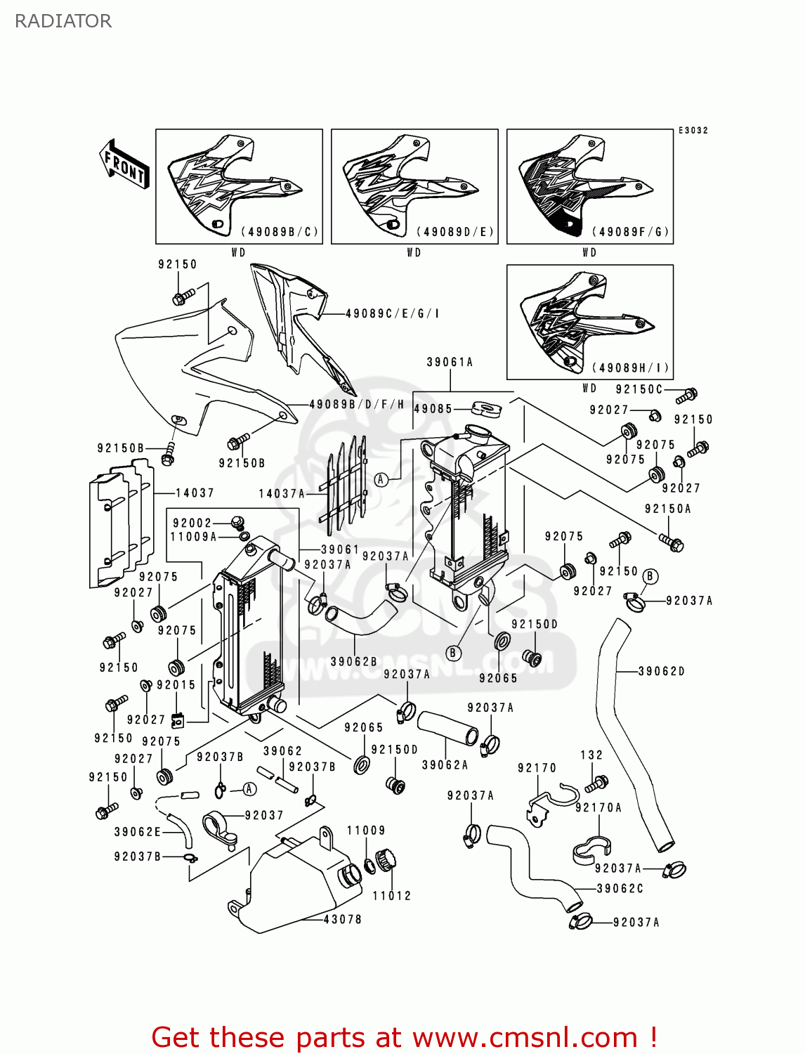 RADIATOR KLX300A3 KLX300R 1998 EUROPE FR