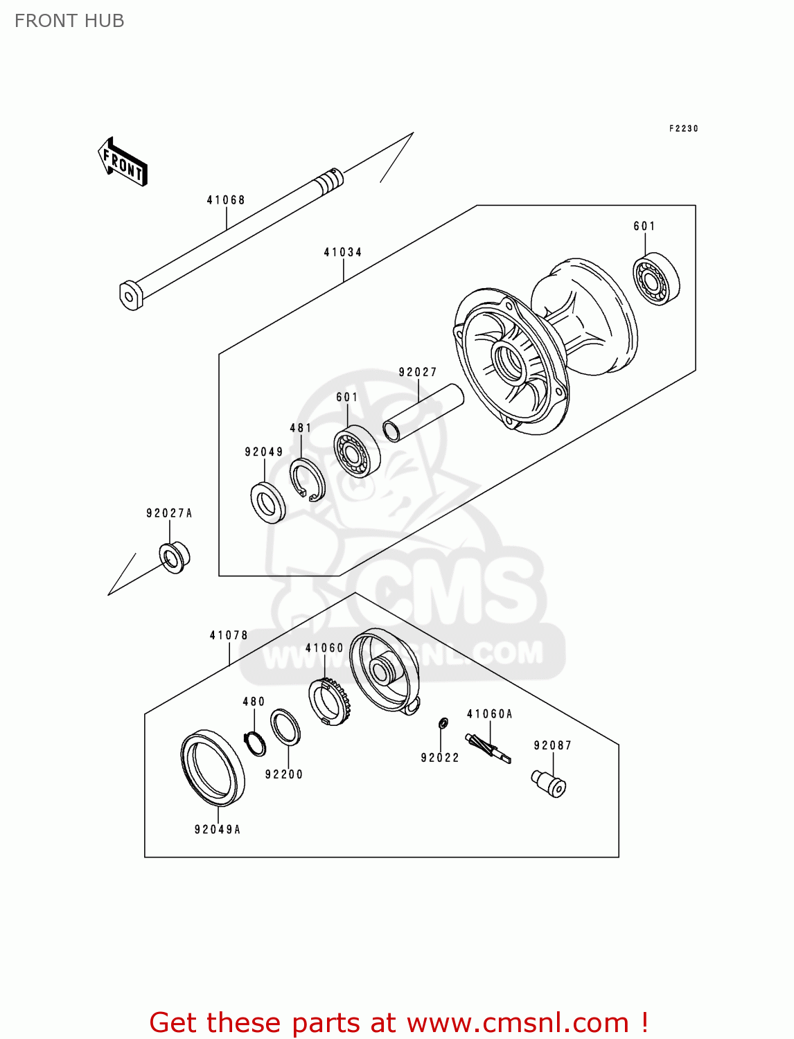 FRONT HUB KLX300A5 KLX300R 2000 USA CALIFORNIA CANADA