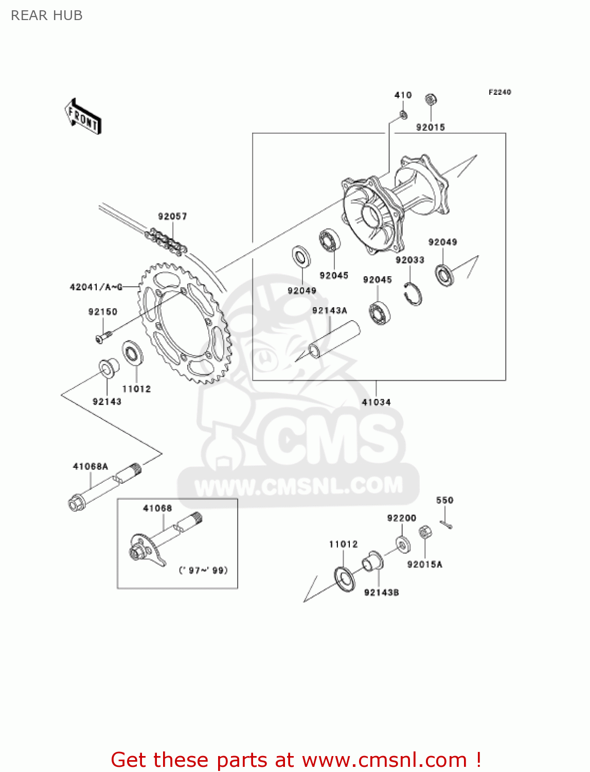 REAR HUB KLX300A6 KLX300R 2001 USA CALIFORNIA CANADA