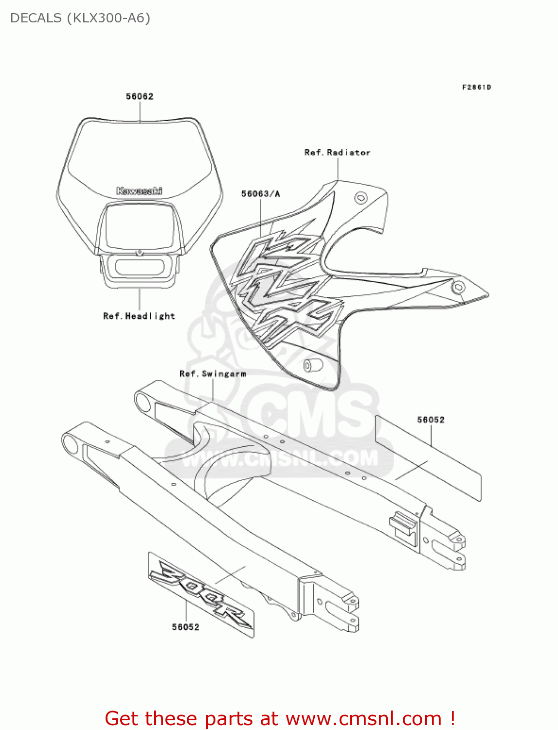 DECALS (KLX300-A6) KLX300A6 KLX300R 2001 USA CALIFORNIA CANADA