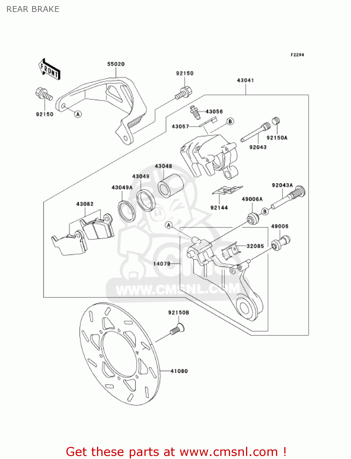 REAR BRAKE KLX300A6 KLX300R 2001 USA CALIFORNIA CANADA