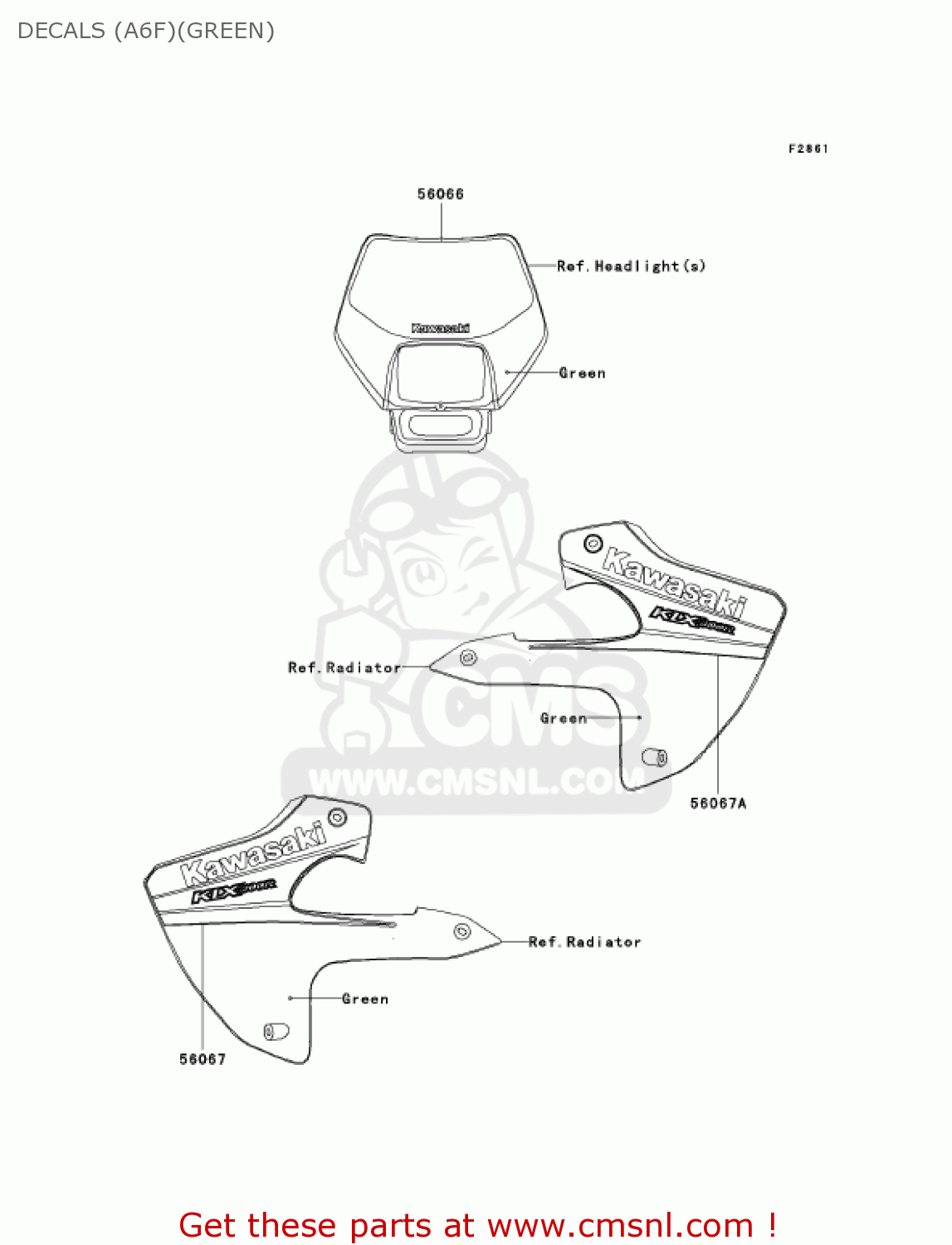 DECALS (A6F)(GREEN) KLX300A6F KLX300R 2006 USA CALIFORNIA CANADA