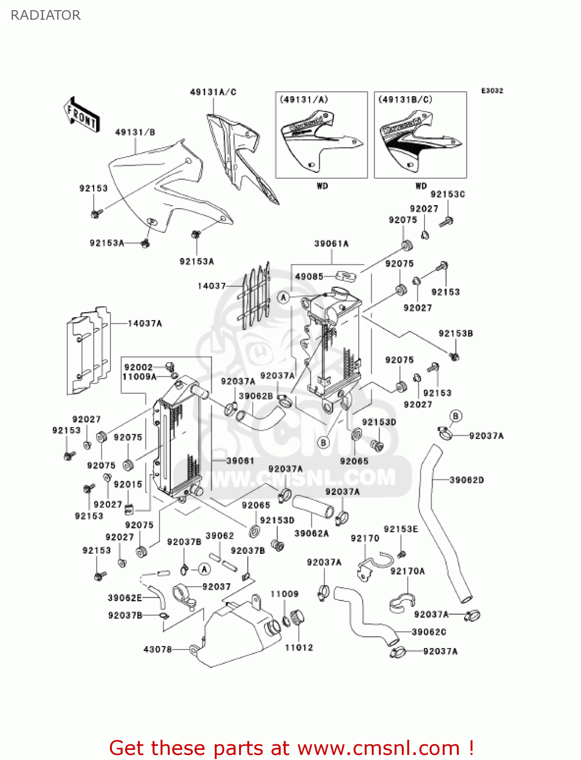 RADIATOR KLX300A6F KLX300R 2006 USA CALIFORNIA CANADA