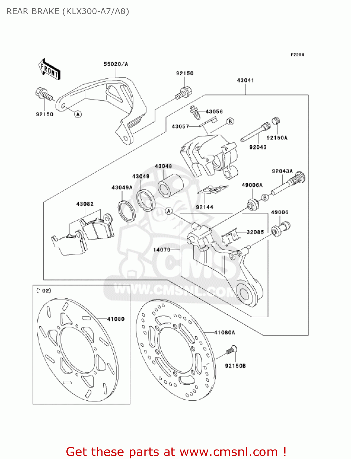 REAR BRAKE (KLX300-A7/A8) KLX300A7 KLX300R 2002 USA CALIFORNIA CANADA