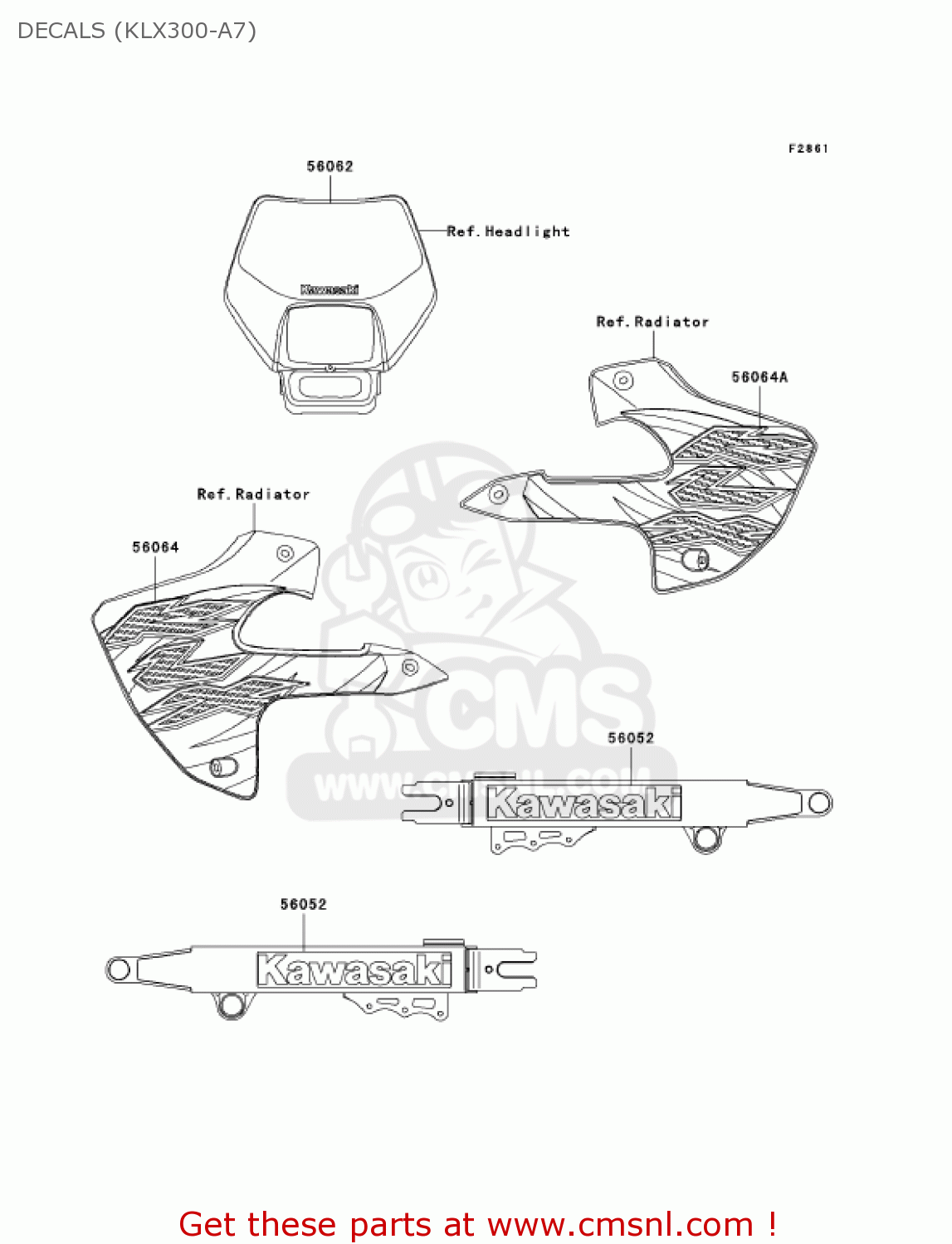 DECALS (KLX300-A7) KLX300A7 KLX300R 2002 USA CALIFORNIA CANADA