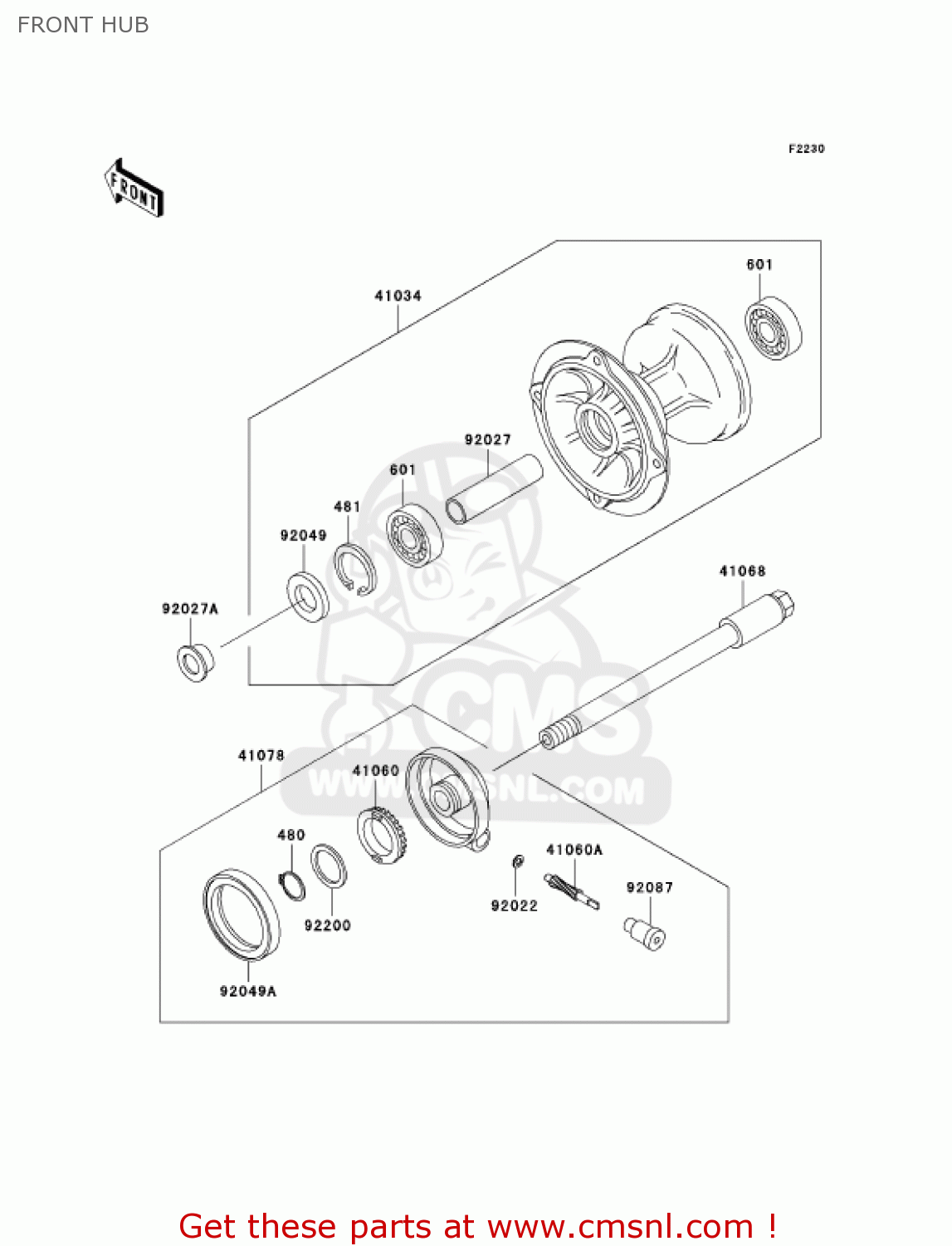 FRONT HUB KLX300A7F KLX300R 2007 USA CALIFORNIA CANADA