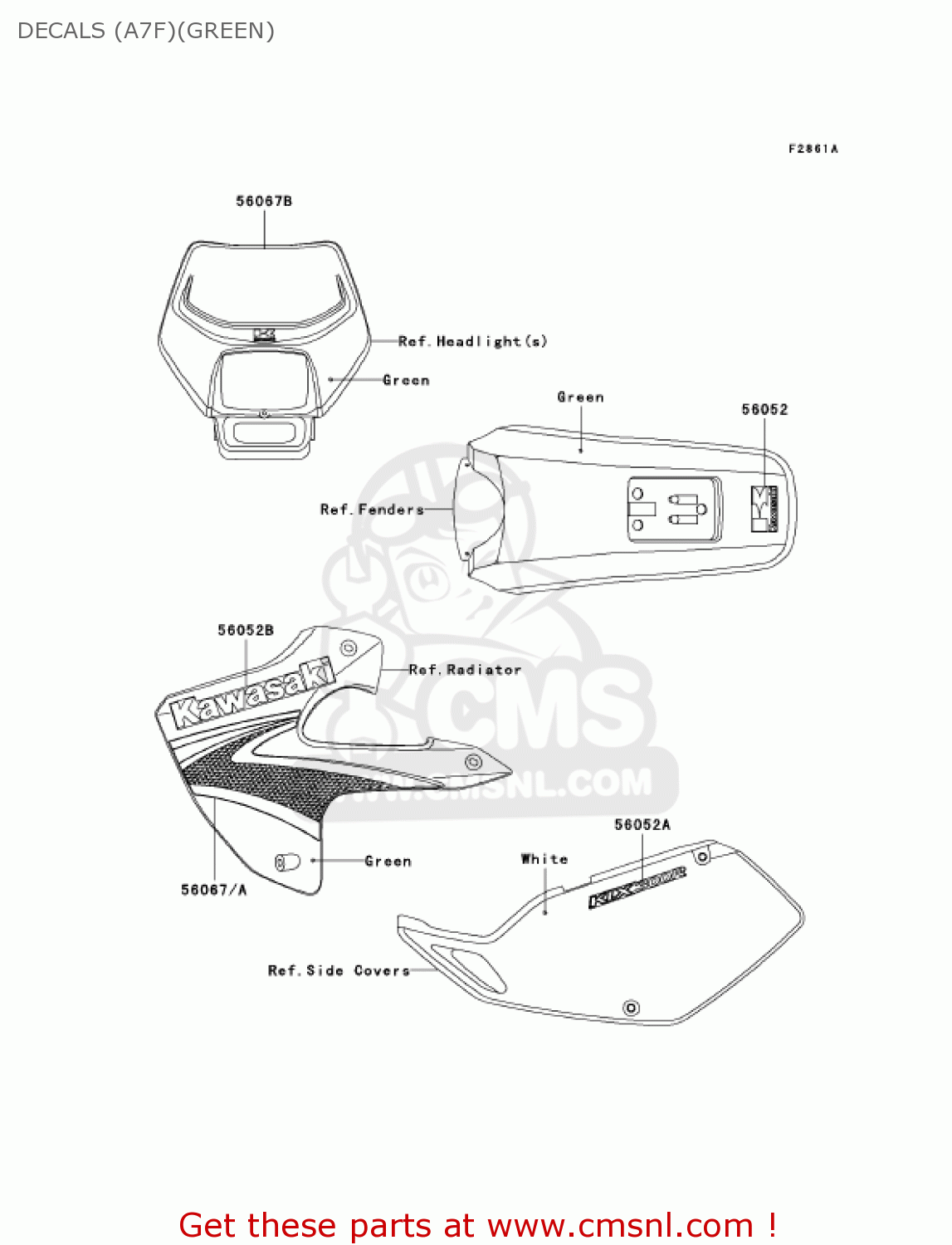 DECALS (A7F)(GREEN) KLX300A7F KLX300R 2007 USA CALIFORNIA CANADA