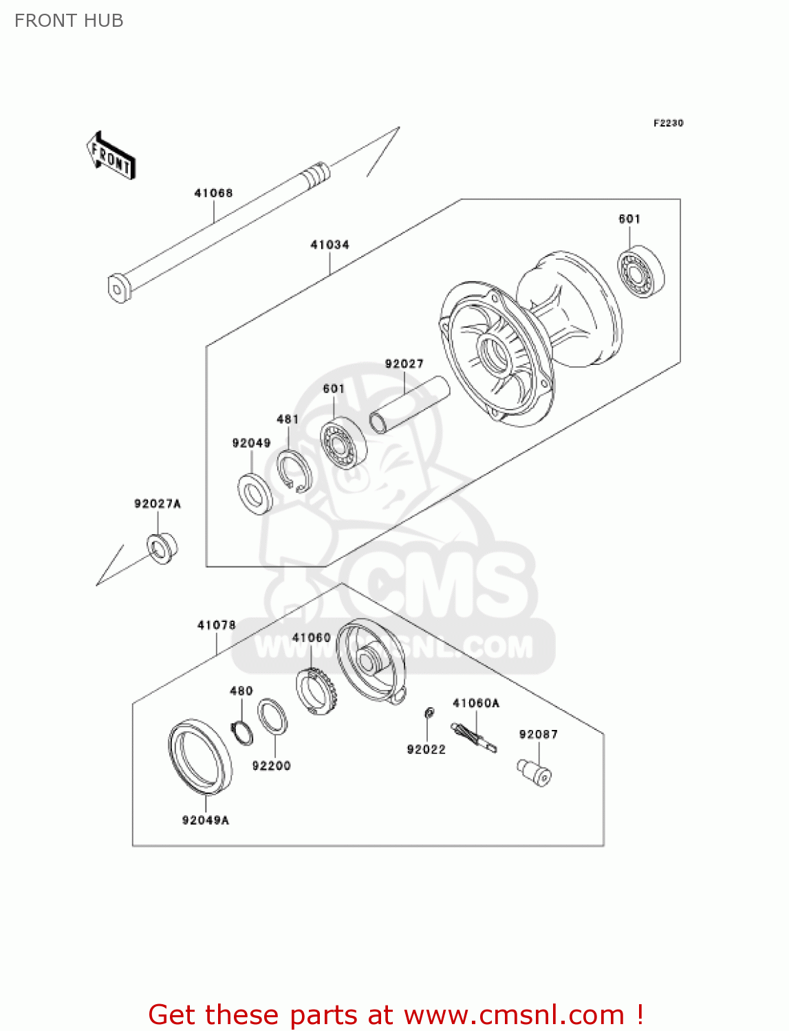 FRONT HUB KLX300A8 KLX300R 2003 USA CALIFORNIA CANADA