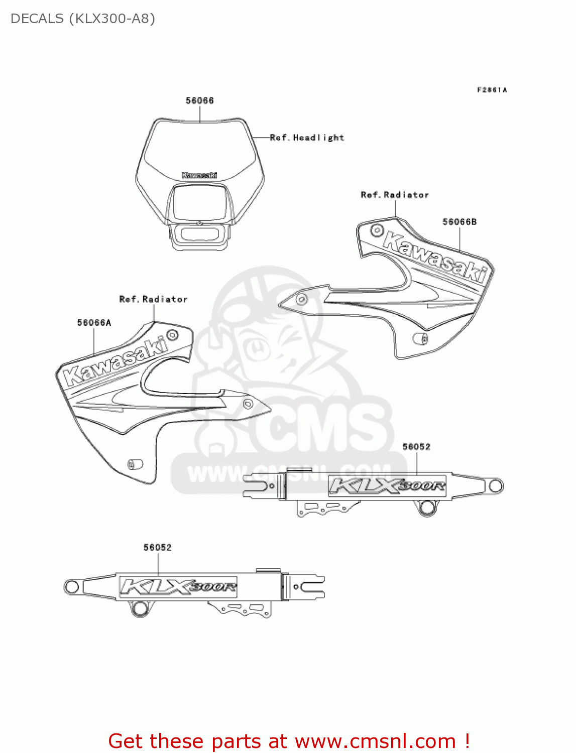 DECALS (KLX300-A8) KLX300A8 KLX300R 2003 USA CALIFORNIA CANADA