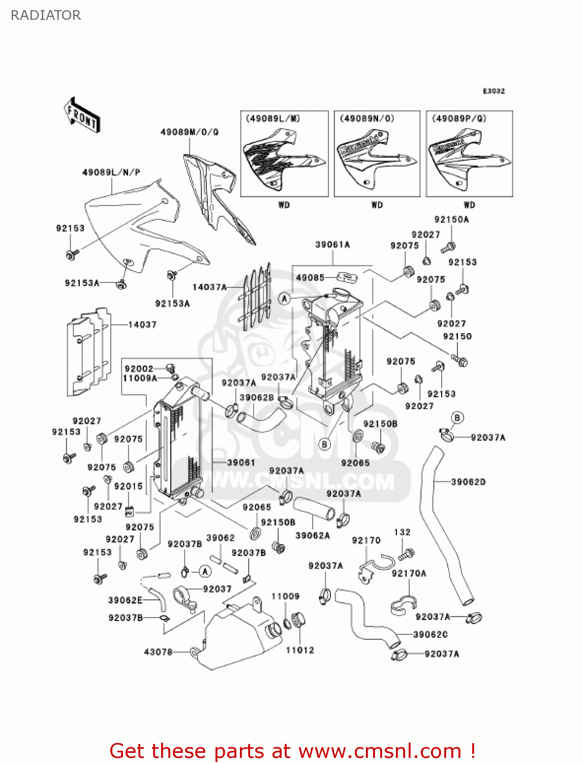 RADIATOR KLX300A9 KLX300R 2004 USA CALIFORNIA CANADA
