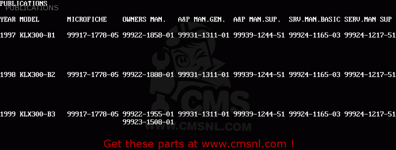 PUBLICATIONS KLX300B3 KLX300R 1999 EUROPE