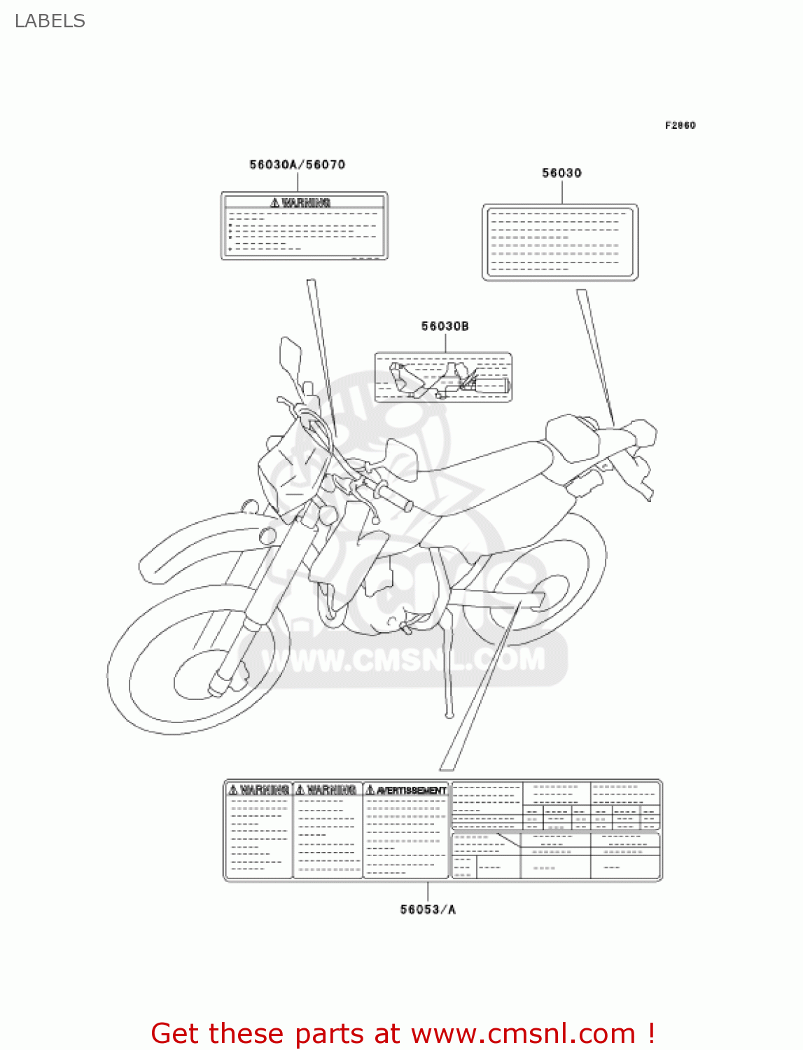 LABELS KLX400A1 KLX400SR 2003 USA CALIFORNIA