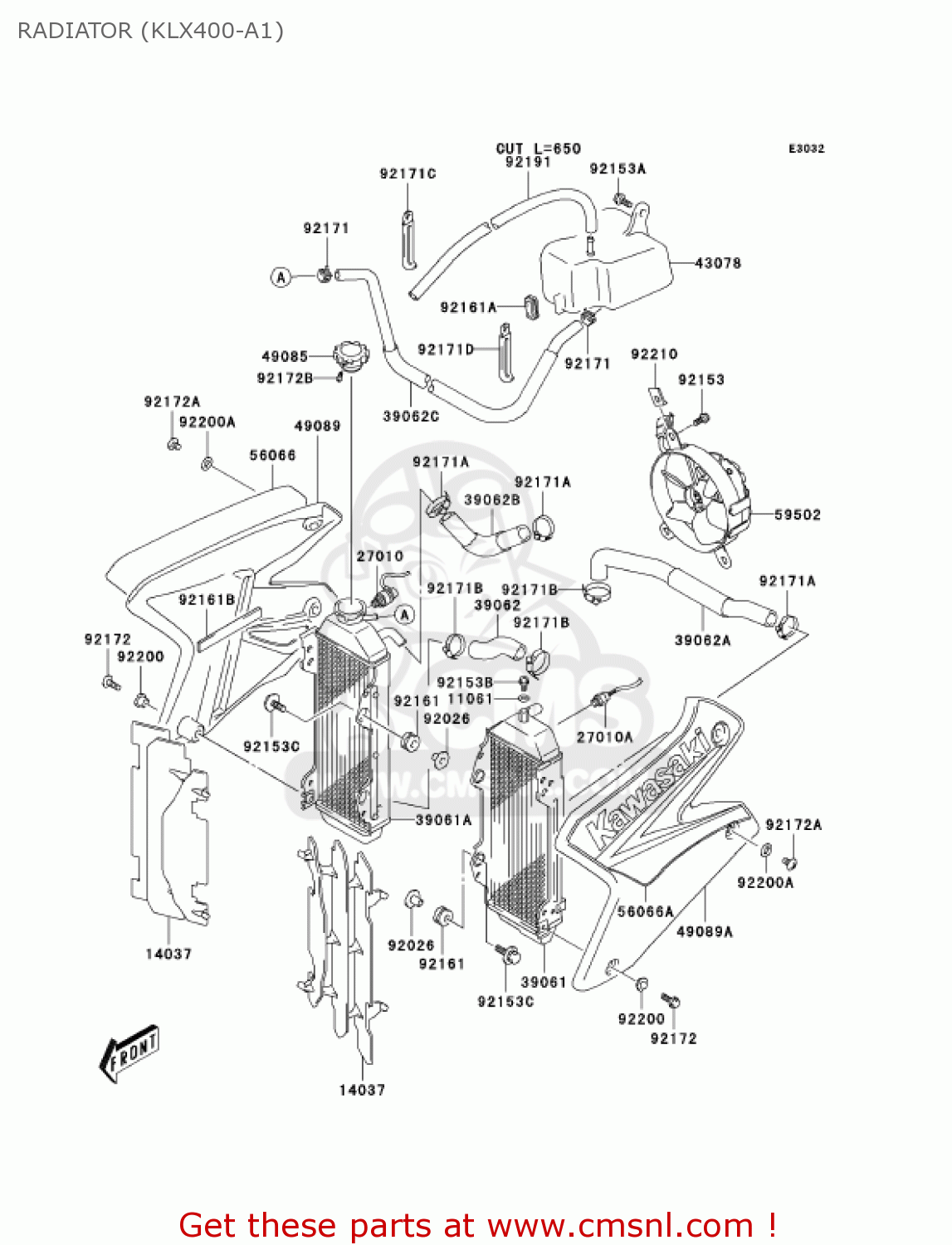 RADIATOR (KLX400-A1) KLX400A1 KLX400SR 2003 USA CALIFORNIA