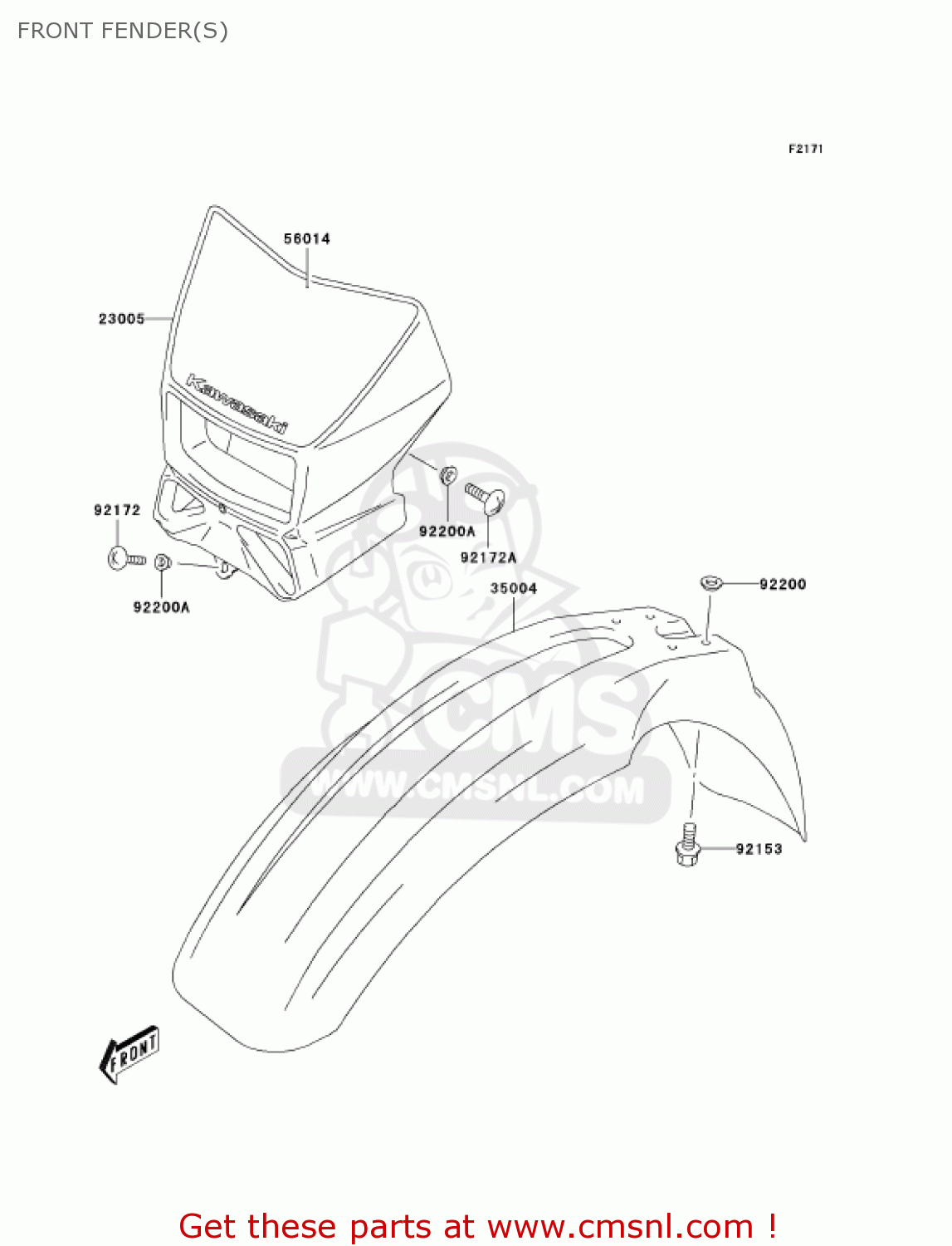 FRONT FENDER(S) KLX400A1 KLX400SR 2003 USA CALIFORNIA
