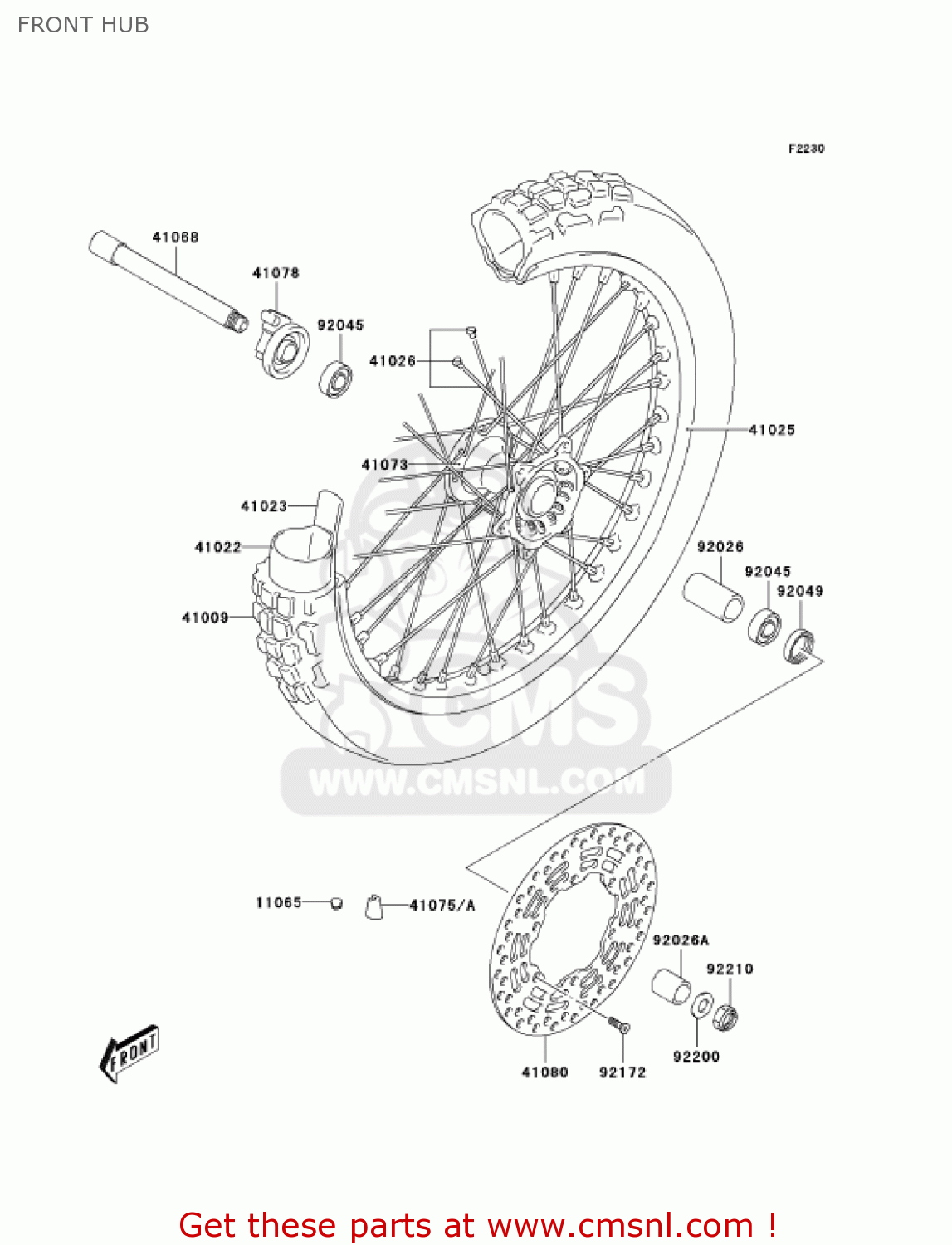 FRONT HUB KLX400A2 2004 USA CALIFORNIA CANADA