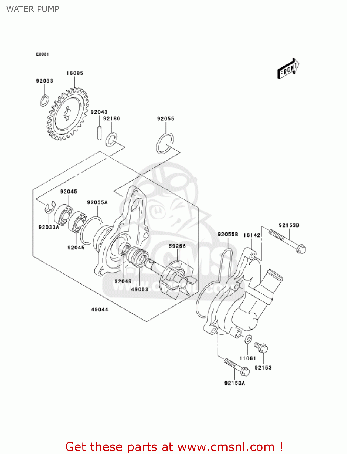 WATER PUMP KLX400B1 KLX400R 2003 USA CANADA