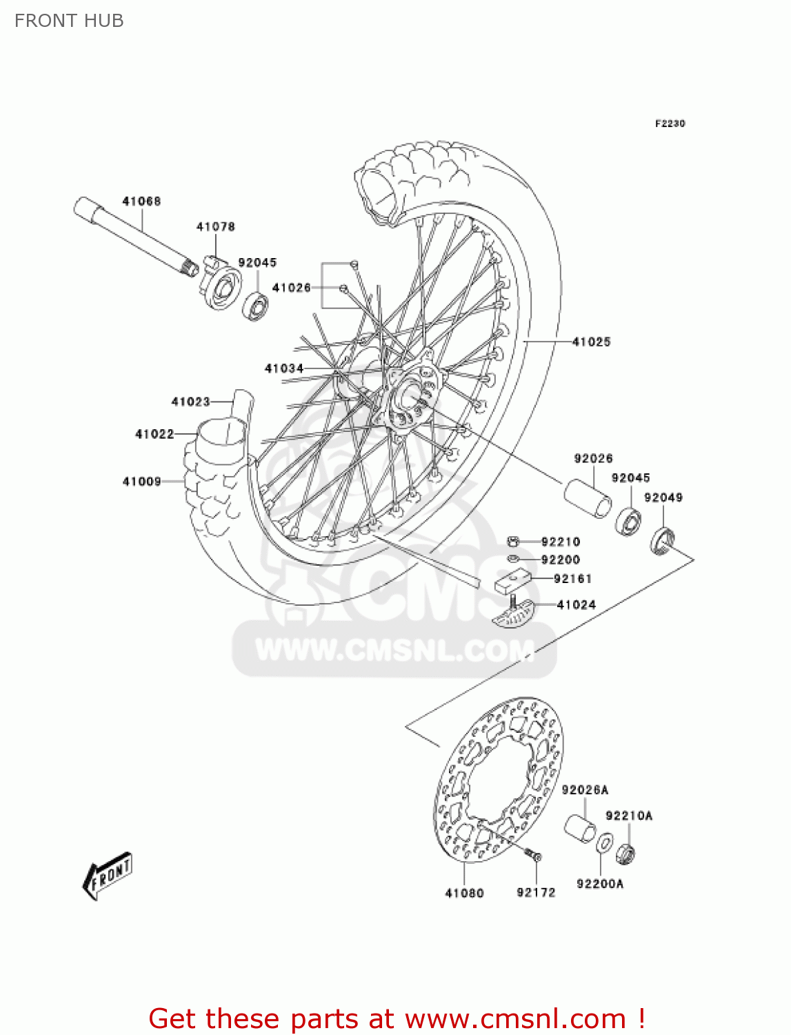 FRONT HUB KLX400B1 KLX400R 2003 USA CANADA