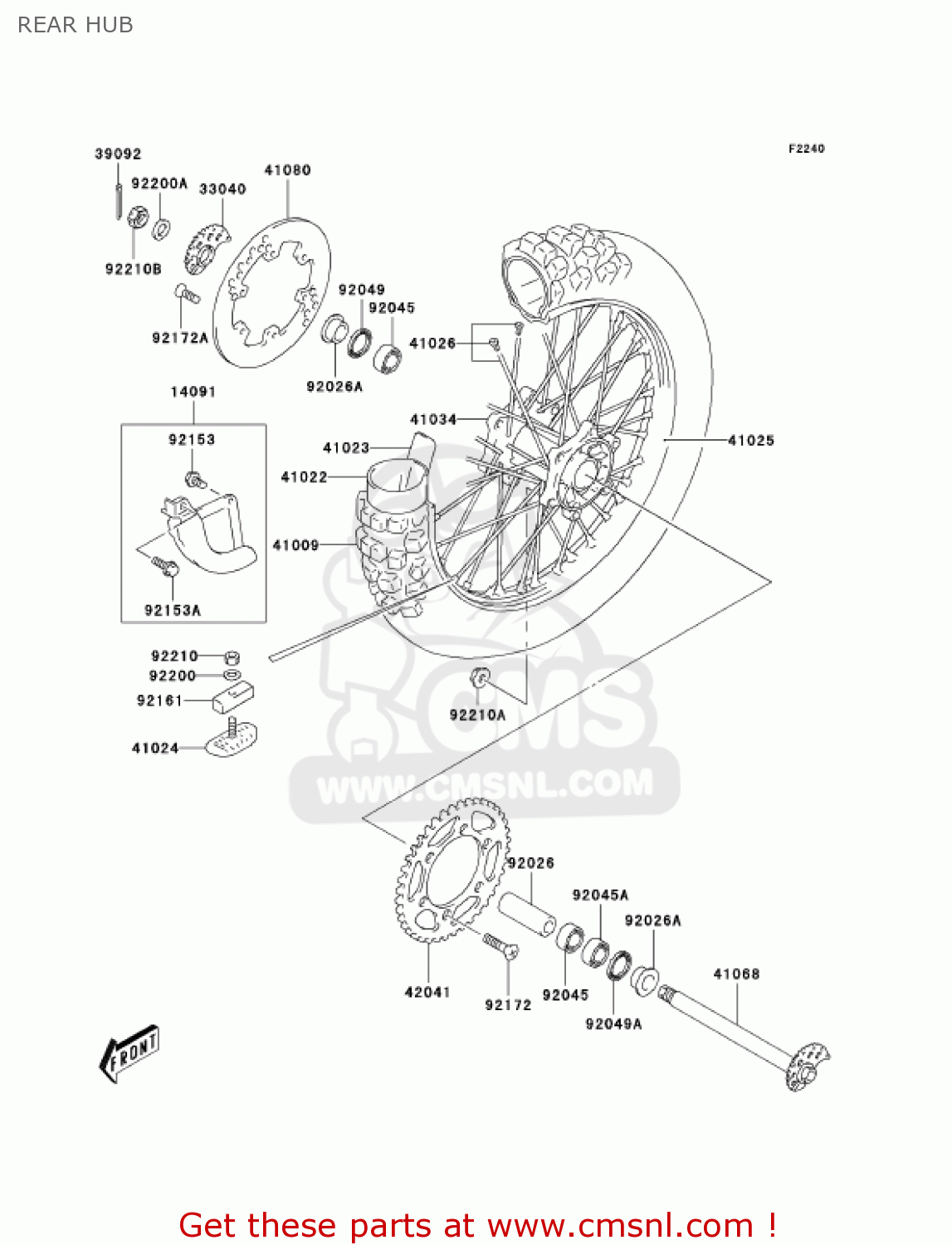REAR HUB KLX400B2 2004 USA CALIFORNIA CANADA
