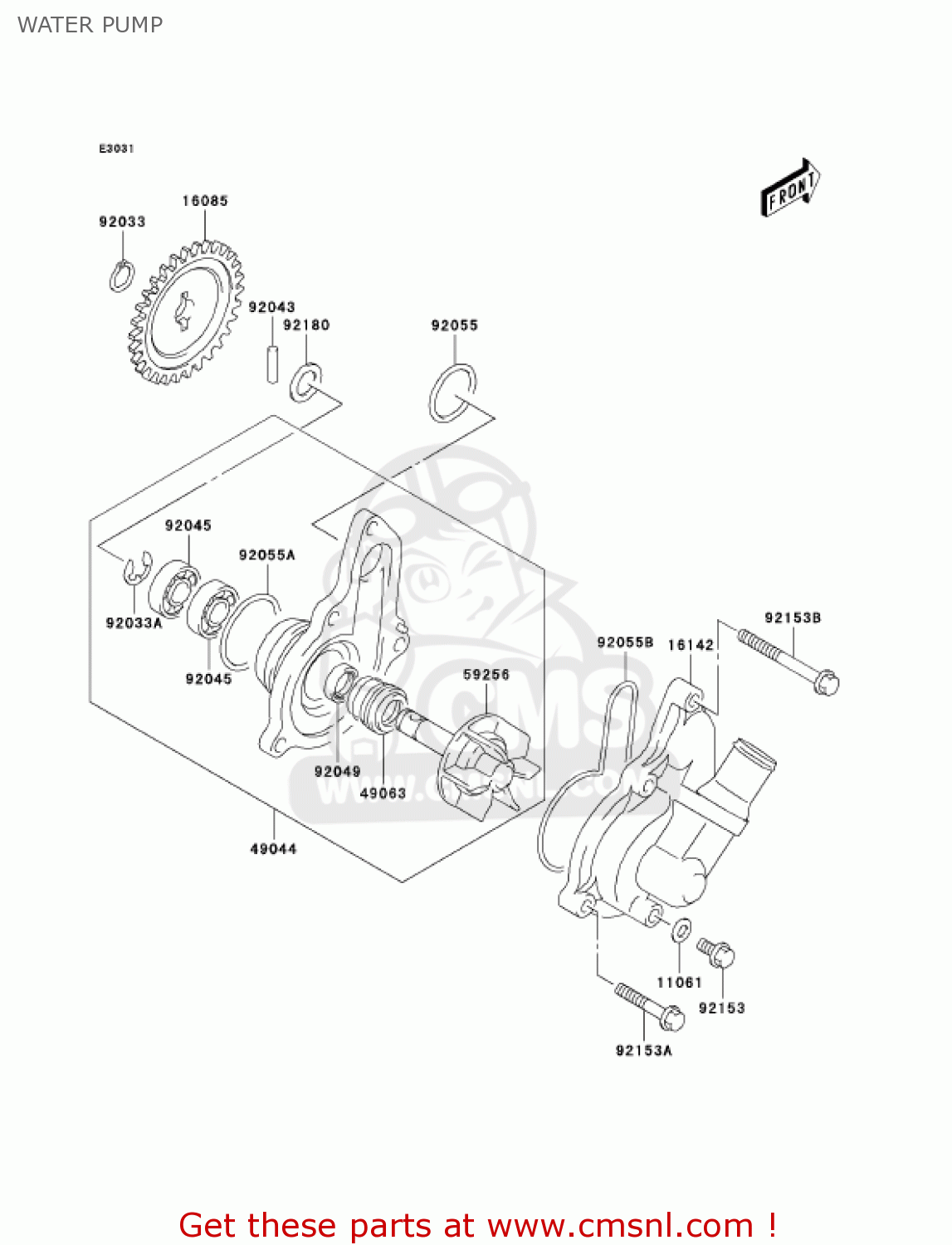 WATER PUMP KLX400B2 2004 USA CALIFORNIA CANADA