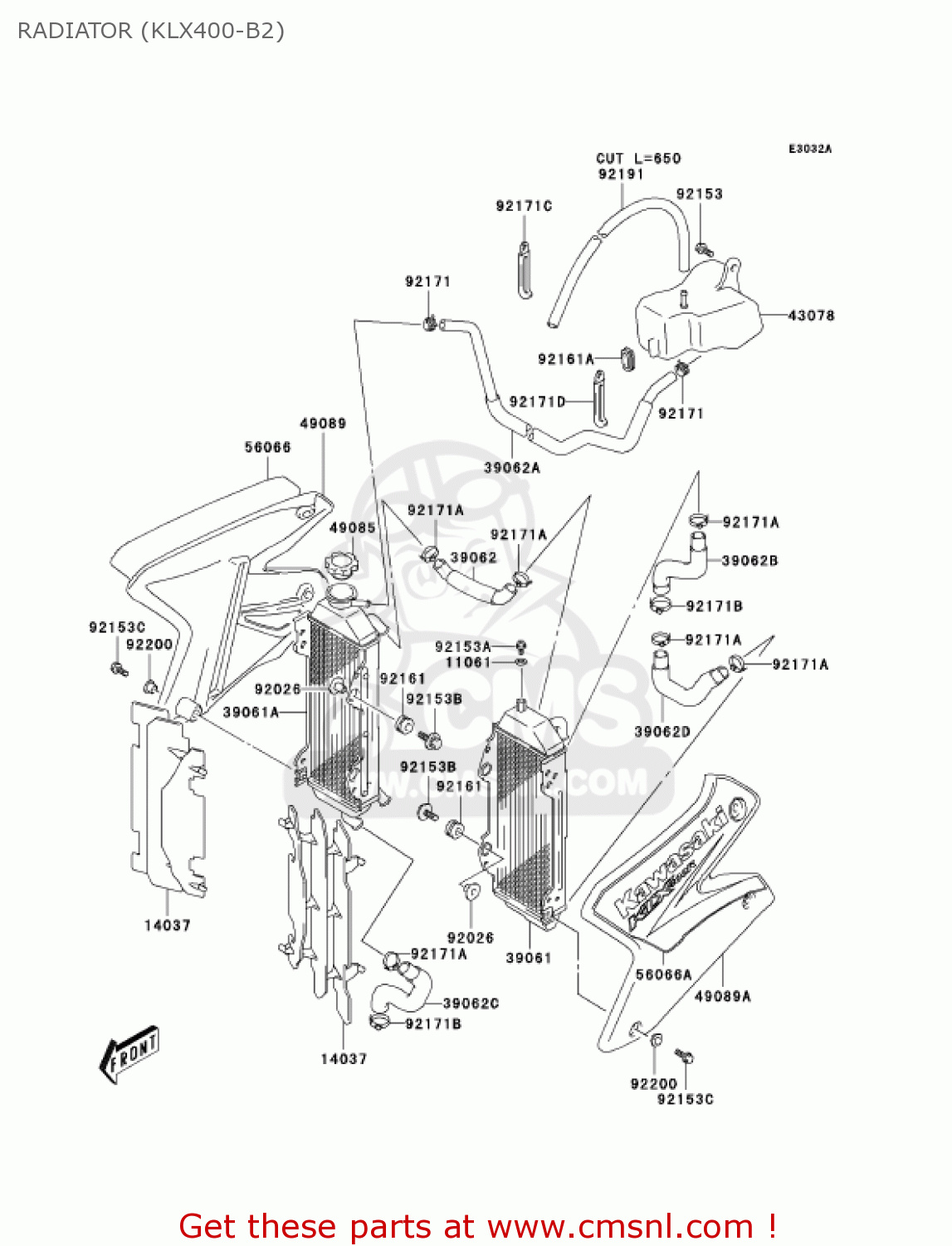 RADIATOR (KLX400-B2) KLX400B2 2004 USA CALIFORNIA CANADA