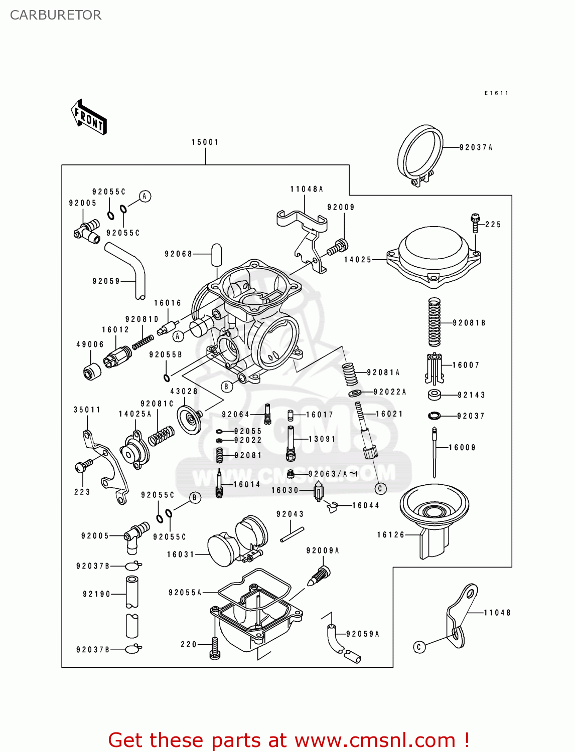 CARBURETOR KLX650A1 1993 USA CALIFORNIA CANADA