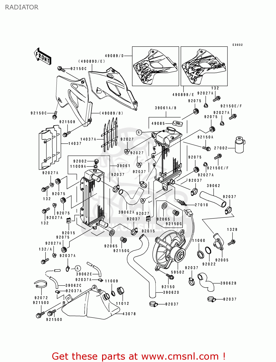 RADIATOR KLX650A2 1994 USA CALIFORNIA CANADA