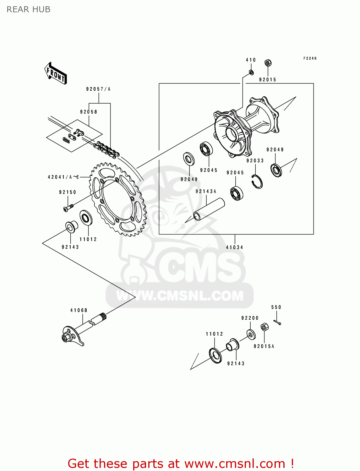 REAR HUB KLX650A2 1994 USA CALIFORNIA CANADA
