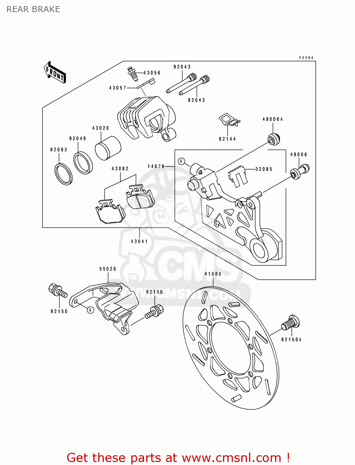 REAR BRAKE KLX650A3 1995 USA CALIFORNIA CANADA